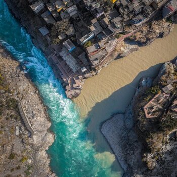 The Confluence of river Alaknanda and Bhagirathi